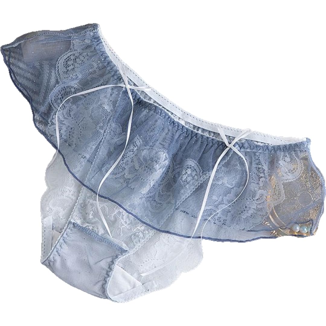 

Плюс Нао Стандартный Размер Синие Шорты, Женское Белье, Трусики, Рюши, Кружево, Лента, Прозрачные, Сексуальные, L,