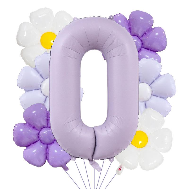 7pcs Matte Finish Daisy Balloon Number Wedding Decor Birthday Party Decoration Aluminum Foil Balloon Baby Shower Decorations