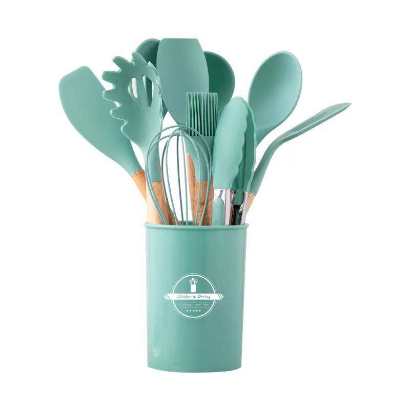 Creative Non-stick Silicone Cookware Set with Wooden Handles