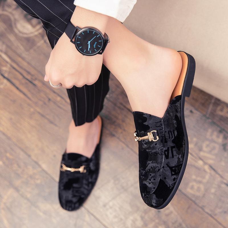 Sommermode Herren Freizeitschuhe Slipper Plateau Halbe Loafer Herren Luxusmarke Hausschuhe Leichte Ledersandalen Übergröße 45