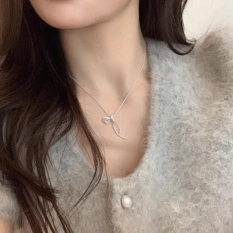 

Минималистское ожерелье с завязанным бантом для женщин, подвеска на ключицу, роскошные украшения для свадебной вечеринки, женские подарки, универсальные