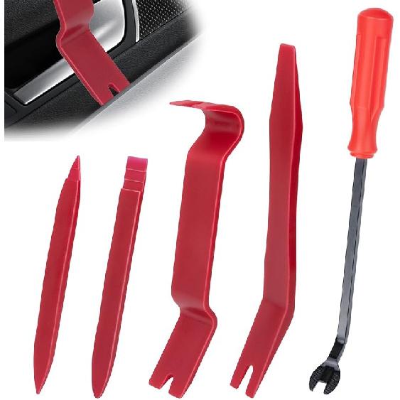 5PCS Auto Trim Removal Tool Kit, Car Accessories Clip Pry Tools Kit No Scratch Plastic, Car Door Panel Rivet Pliers Tool Kit, Interior Fastener