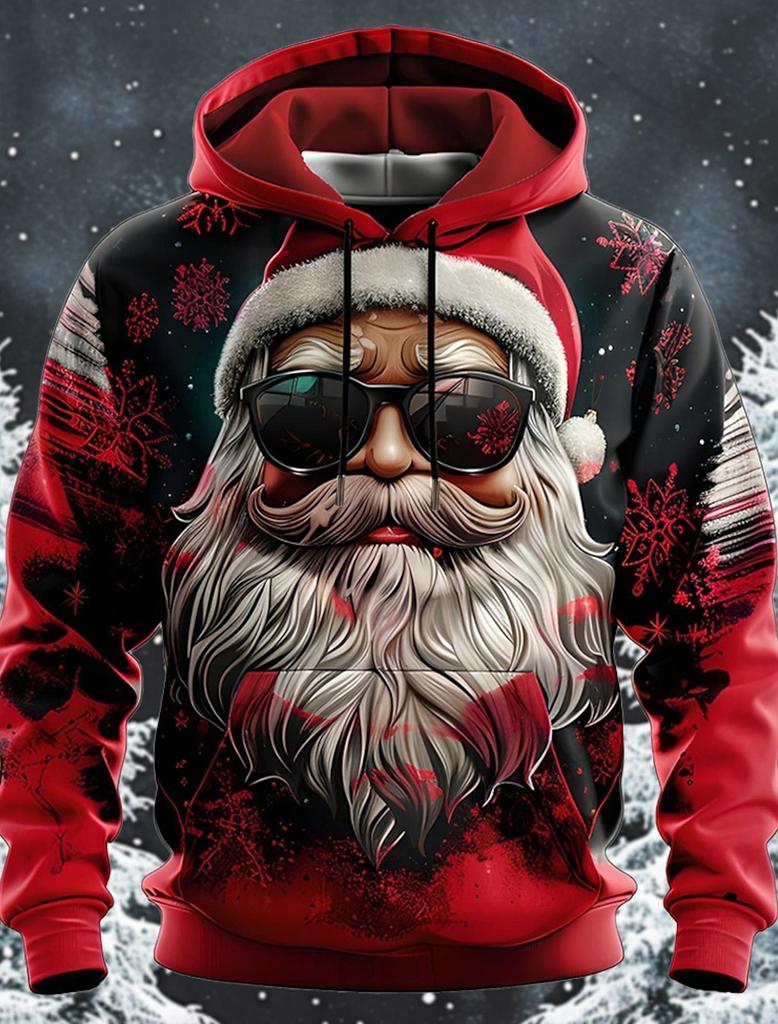 Unisex Santa Claus Christmas 3D Print Oversized Hoodie Casual Pullover Sweatshirt