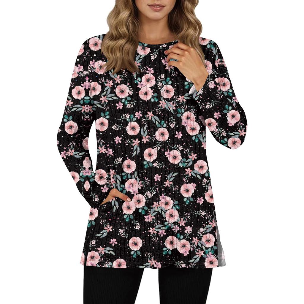 Damegensere Rund hals Langermet Skjorter Med Lommer Høstantrekk Mote Vinterklær Sideslisse