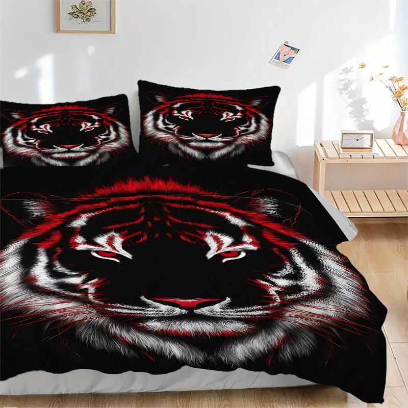 3pcs Tiger Face Duvet Cover Set, Soft Comfortable Duvet Cover,Guest Room (1*Duvet Cover + 2*Pillowcase, Without Core) Yy251104156