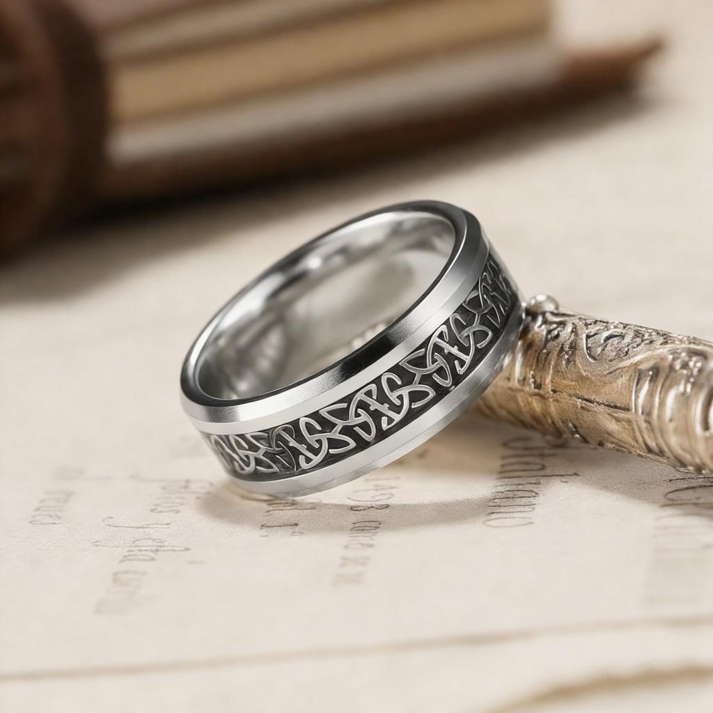 Fashion 8mm Men Stainless Steel Celtic Trinity Knot Rings Inlaid Black Carbon Fiber Rings For Men Women Wedding Band Jewelry