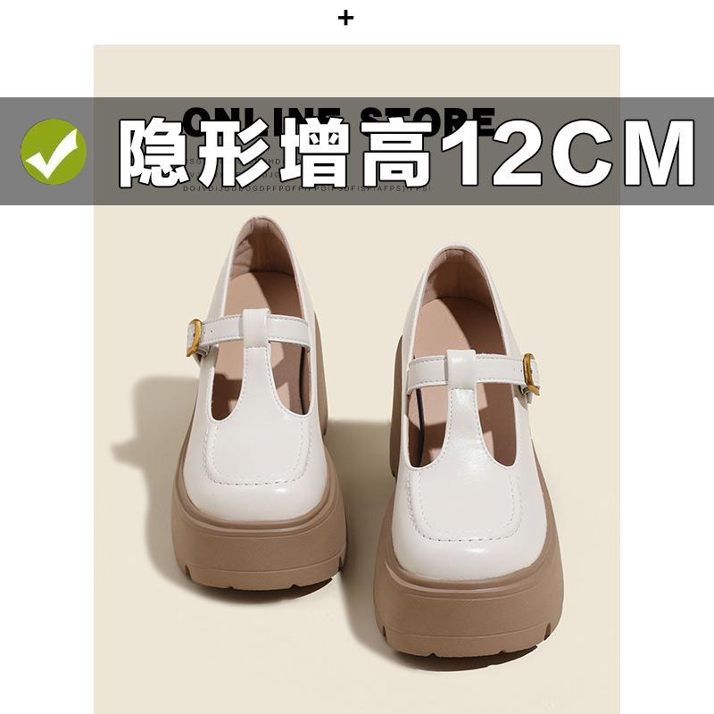 Spring new retro style Mary Jane shoes T-button inner height increased by 12 cm thick sole shallow mouth single shoes women