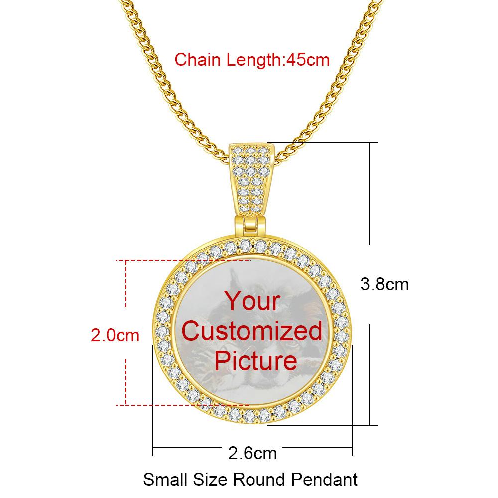 Two Sizes Big Circle Photo Pendant Necklace For Women Men Iced Out Neck Chain Hiphop Jewelry Personalized Family Gift