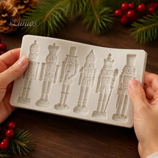 Holiday Crafting Molds Nutcracker Fondant Molds, Christmas Soldier Pattern Silicone Xmas Resin Baking Figurine Multicolor Cake Decor Mold for