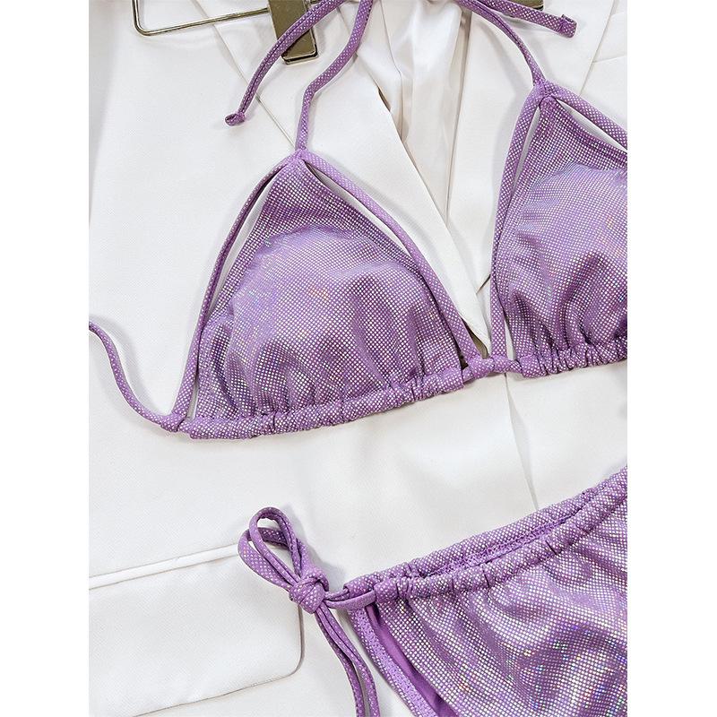 Solid Color Shiny Bikini - Sexy Split Triangle Design for Women