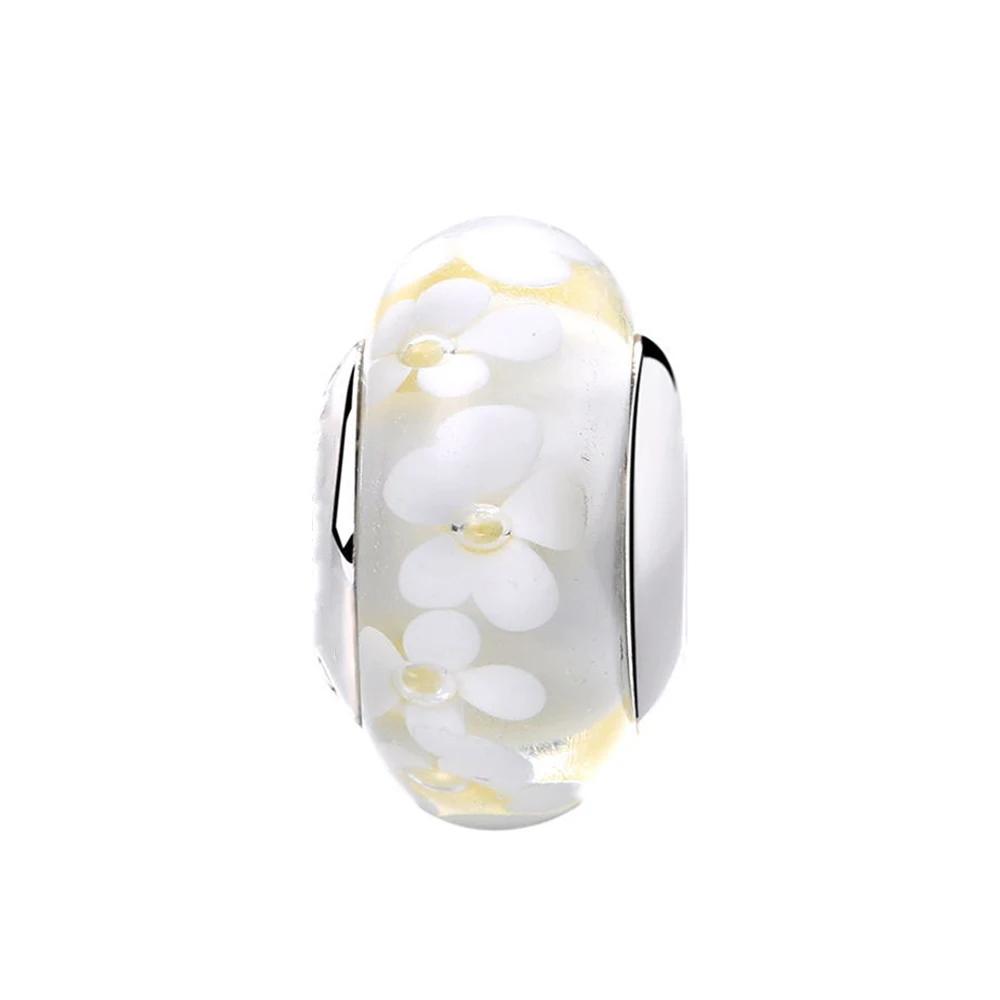 Copper Metal Green Collection Flower Four Leaf Clover Murano Glass Charm Bead Component Compatible With Bracelet High Quality Fine Jewelry Women Do