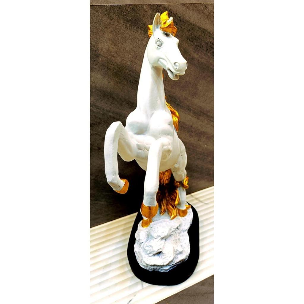 Decorative Horse Sculpture, White with Golden Mane and Tail, 33 Cm Home Decoration Office Table Gift.