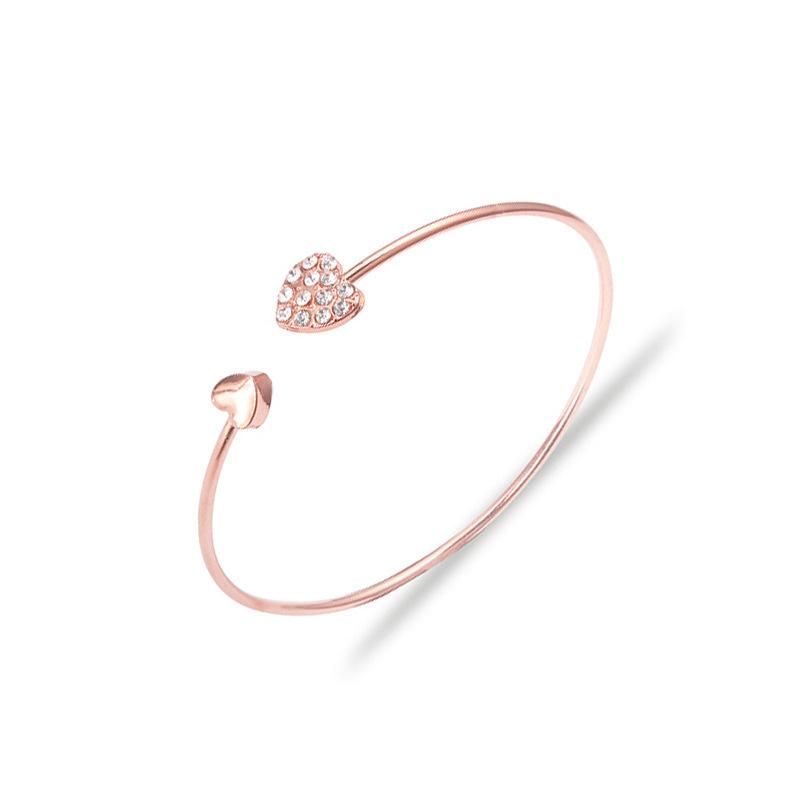 Rose Gold Heart & Infinity Bracelet Set, Crystal-Embellished 3-Piece Stackable Bracelets for Women