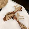 Woven Sandals Women's Retro New Style Shoes Thick Heels One-strap High Heels