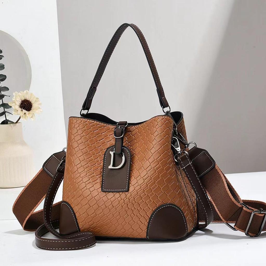 Модная Женская Сумка-Ведро с Текстурой Камня, Просторная и Универсальная Сумка через Плечо Кофейного Цвета коричневый