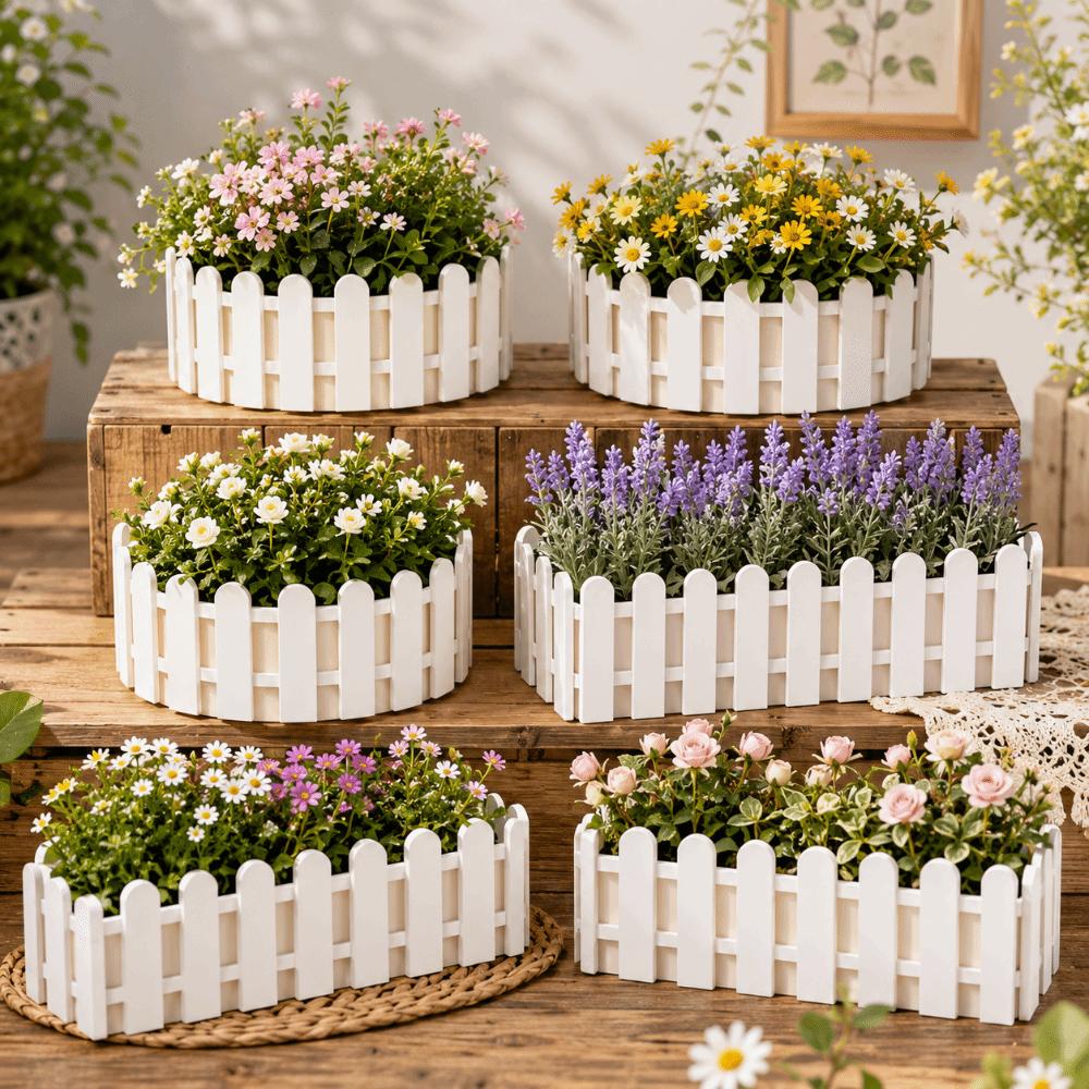 Rustic Style Fence Flowerpot Small Flower Arrangement Large Capacity Flower Pot Basket Porch
