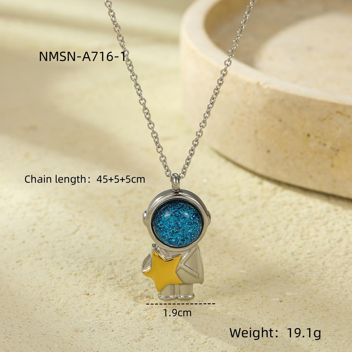 GEMCHIC Women s Astronaut Star Moon Pendant Necklace Stainless Steel Titanium Steel Choker