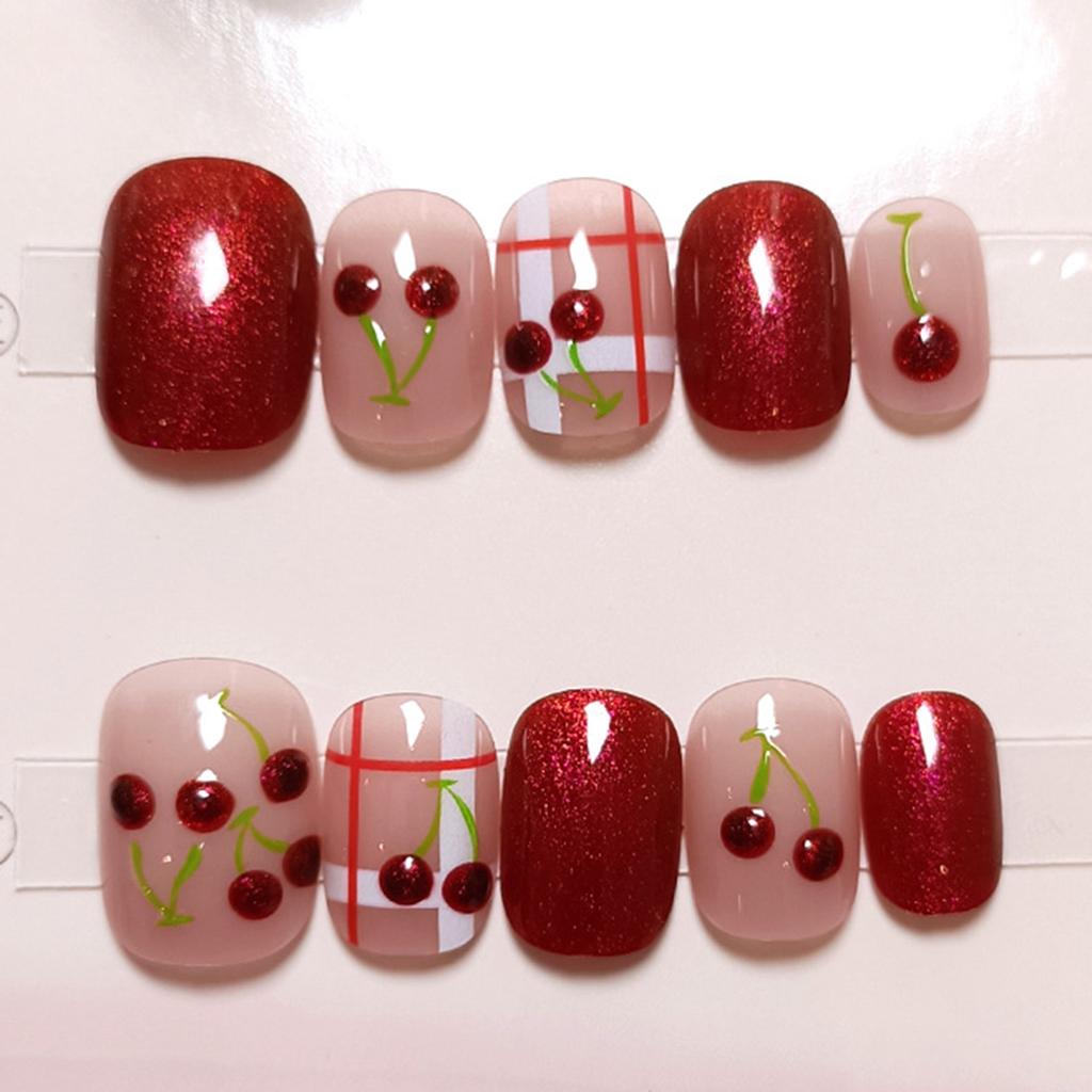 Red Cat Eyes Nail Stickers 10Pcs Checkered Design UV Coating Easy Application