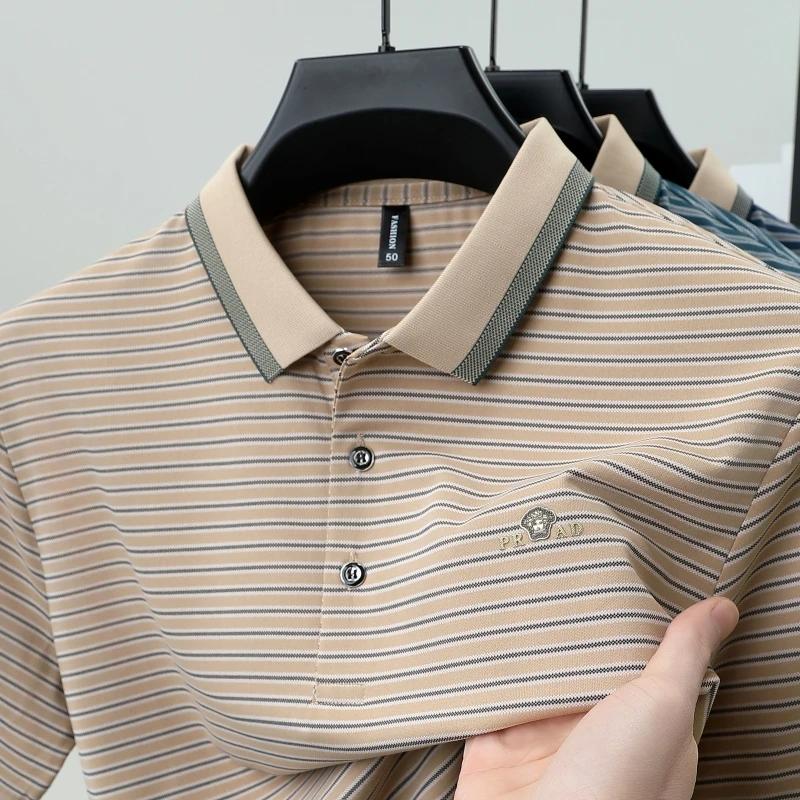 Ice Silk Men's New Polo Shirt Premium Luxury Cool Fabric Business Casual Golf Slim Fit Blouse Collar T-shirt Summer
