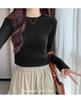 Burgundy Spicy Girl Long Sleeve Slimming T-Shirt for Women - Straight Shoulder, Autumn/Winter Style.