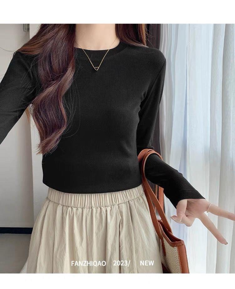 Burgundy Spicy Girl Long Sleeve Slimming T-Shirt for Women - Straight Shoulder, Autumn/Winter Style.