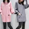Neck Round Women Long Sleeve Solid Patchwork Hoodie Loose Sweatshirt Pocket