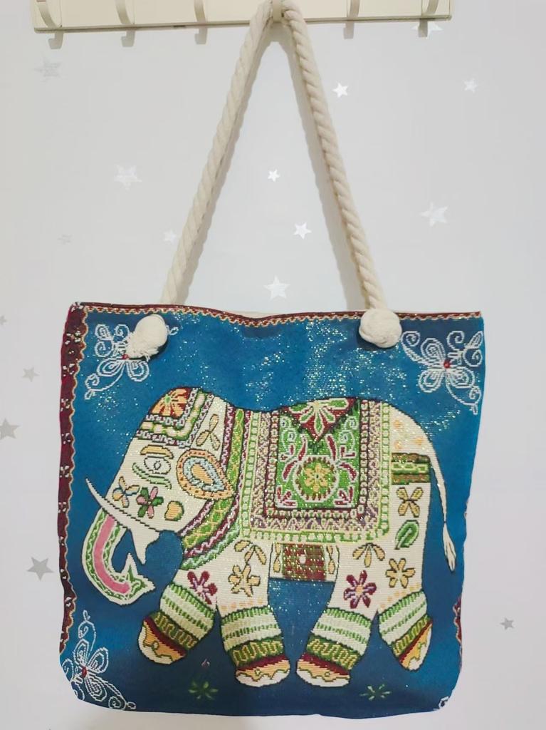 Ethnic style large shoulder bag South East Asia style double-sided embroidery cartoon animal elephant canvas bag female travel bag