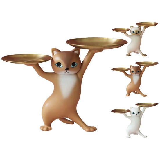 1 Set Desktop Aufbewahrungstablett Kreatives Doppeltablett Harz Süßigkeiten Aufbewahrungsplatte Katze