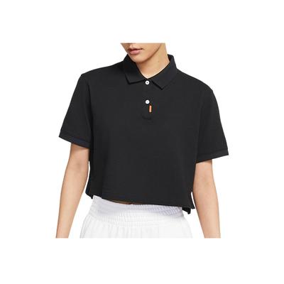 Solid Color Collar Short Sleeve Polo Shirt Women Tops Black DC3427-010