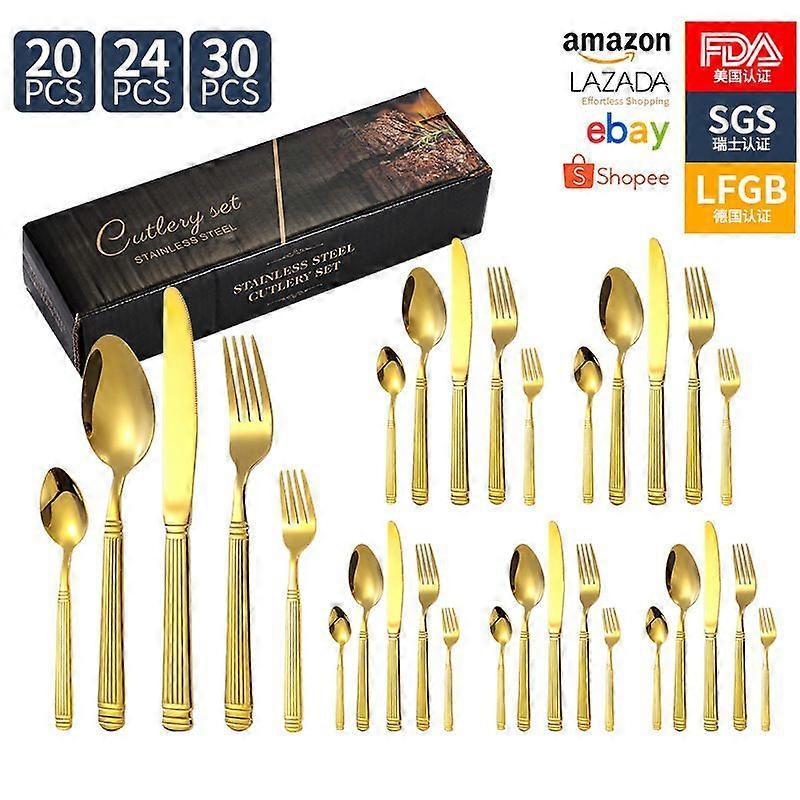 Roman column black 20-piece set Roman column stainless steel cutlery knife, fork and spoon 24-piece set hotel restaurant steak knife, fork and spoon