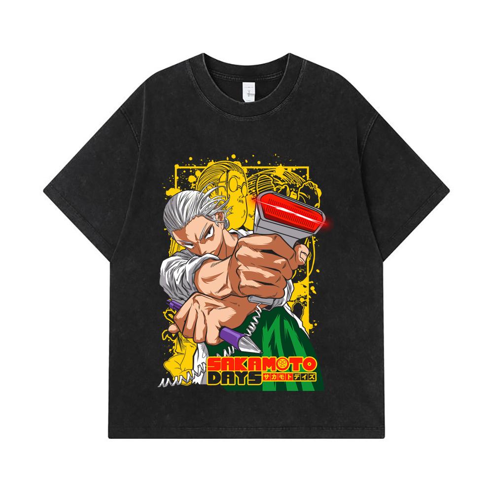 275 GSM Washed T-shirts 100% Cotton Sakamoto Days V4 Taro Print Unisex Heavy Cotton T Shirt