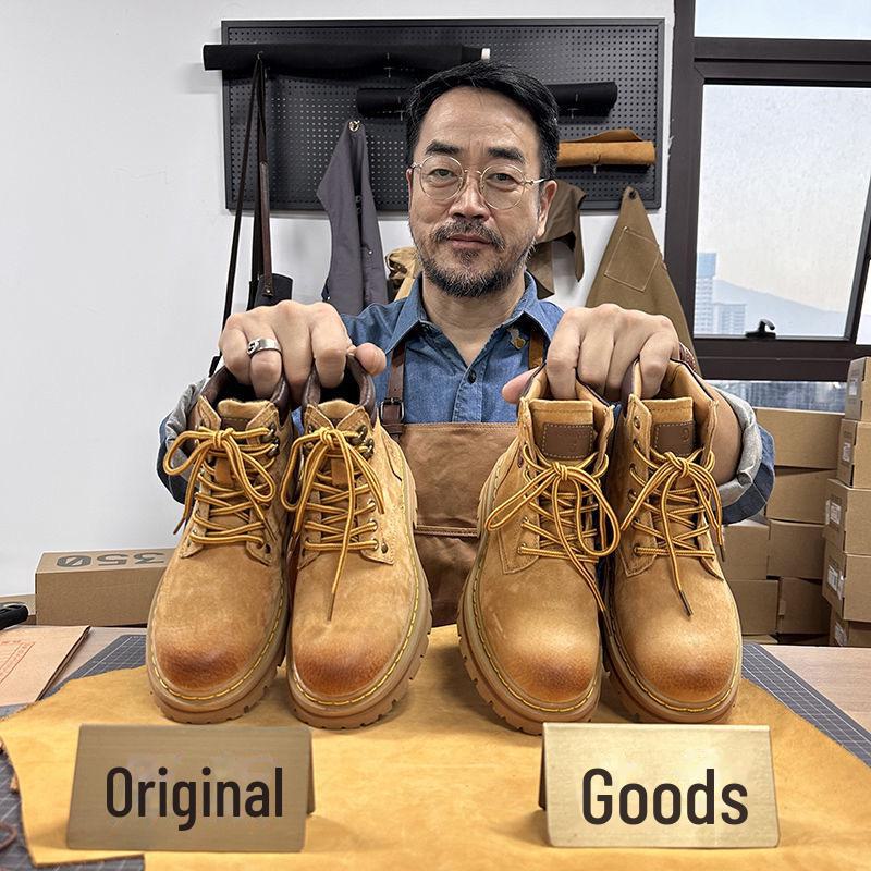 

2024 Unisex Yellow Mid-Top Martin Boots: Kick-Proof, Velvet-Lined, British Style 41