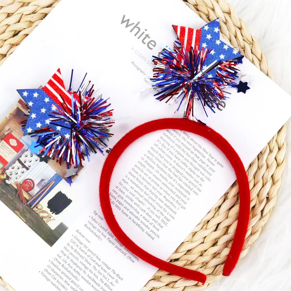 4th of July Headband Independence Day Hair Accessories Patriotic Party Hair Supplies USA Flag Star Design Blue Red Ribbon Stars Hair Decoration Cute