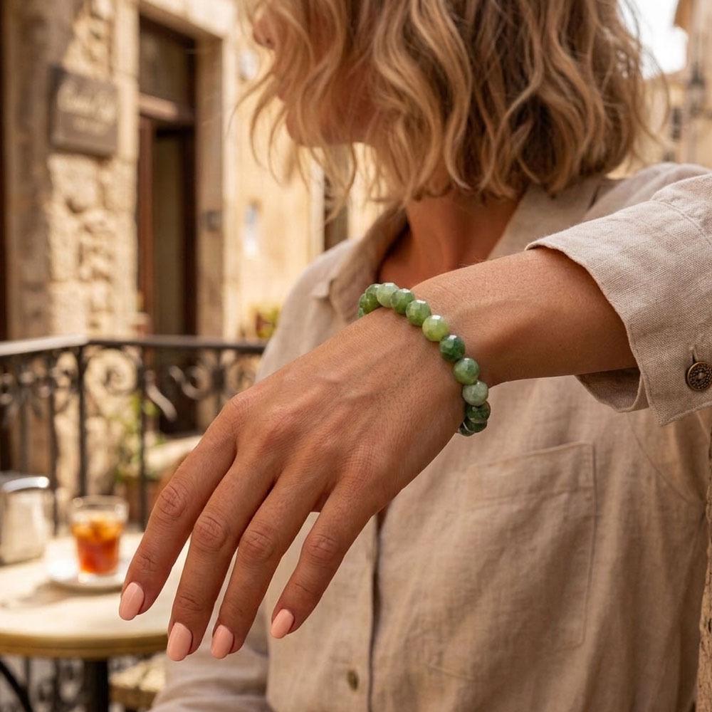 European Multi-Color Faceted Beaded Elastic Bracelet, Stackable Semi-Precious Stone Design