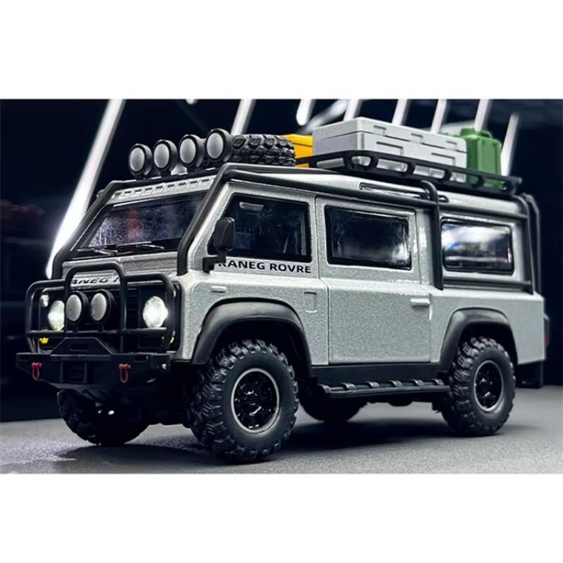 1/32 Land Range Rover Defender Van din aliaj de mașină de camping, model de jucărie din metal, vehicule de teren, model de mașină, lumină sonoră, cadouri pentru copii