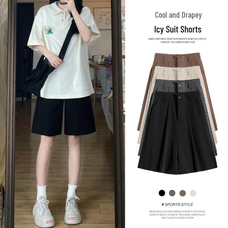 

Women s Black High Waist Loose Ice Silk Shorts - Slimming, Petite, Mid-Length, Summer 2025 XS (recommended 60-79 jin) білий