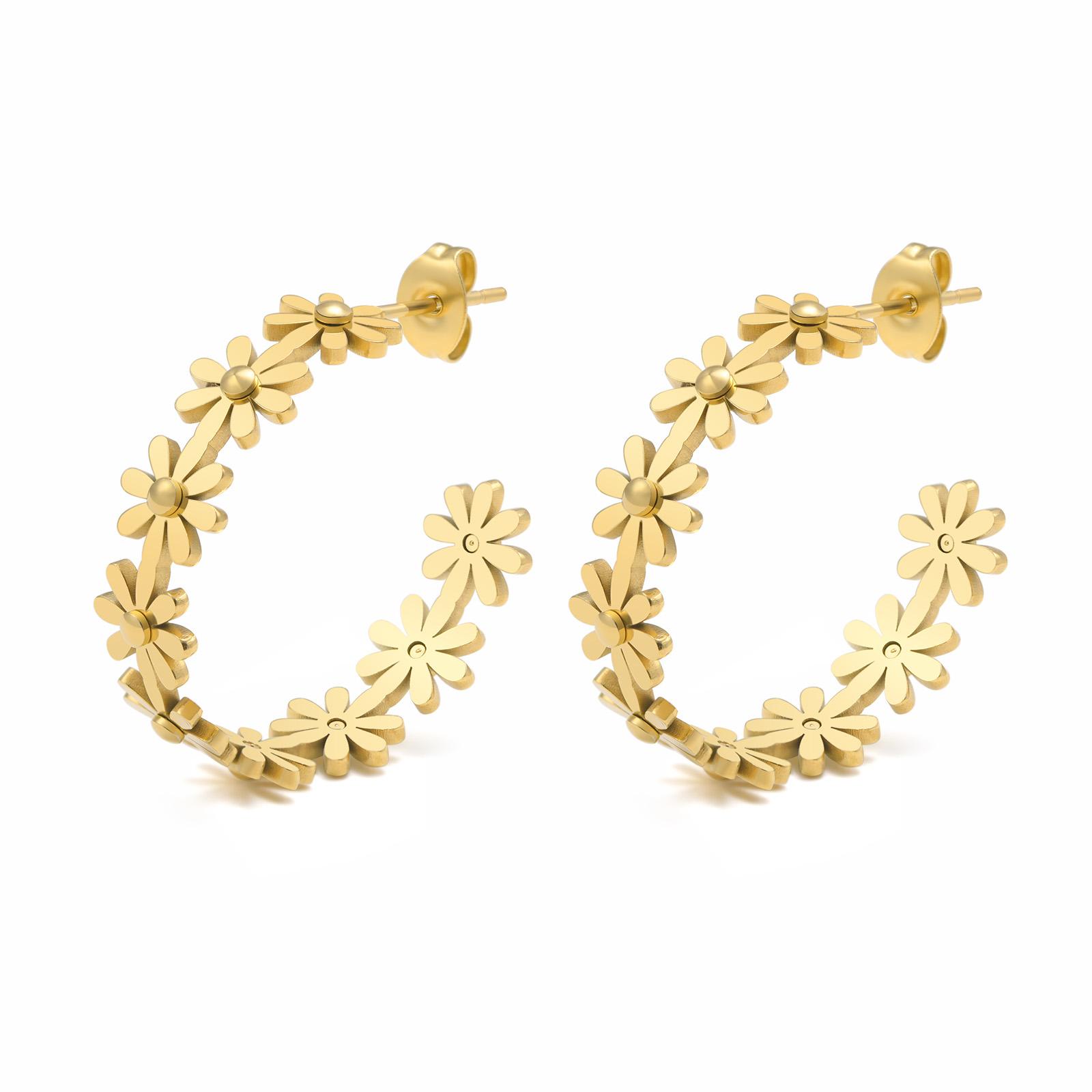 

Daisy Flower Hoop Earrings For Women,18 K Golden Stainless Steel Ear Jewelry Waterproof