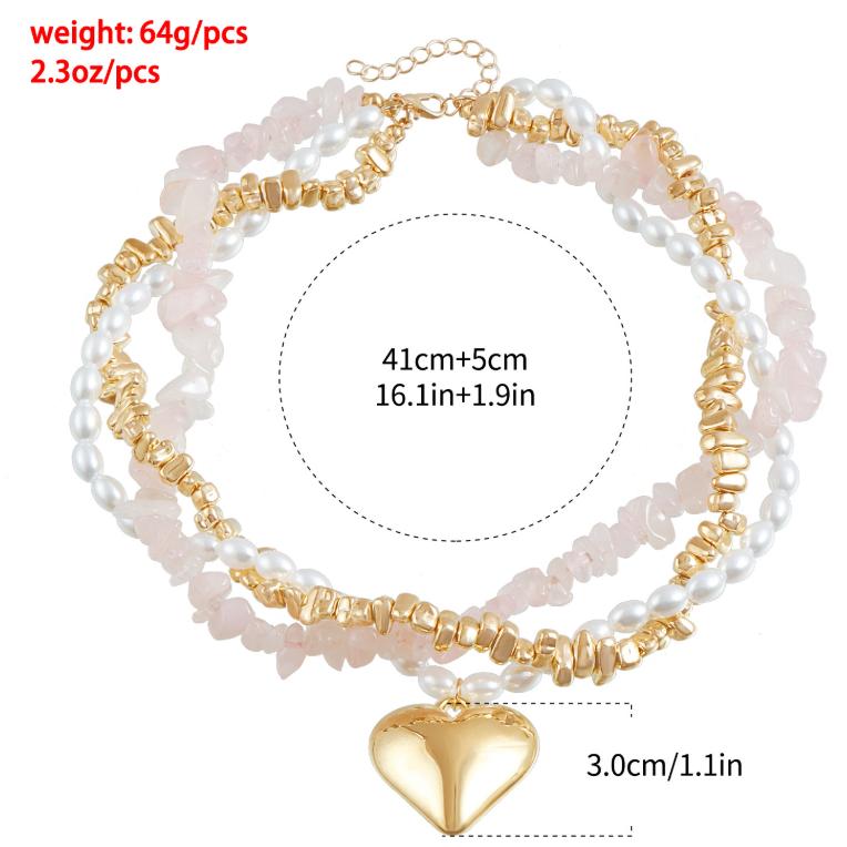 Collana con Ciondolo a Cuore Vintage alla Moda per Donna Boho Croce con Perline Irregolari Catena di Cristallo Gioielli Collane Femminili Para Mujer