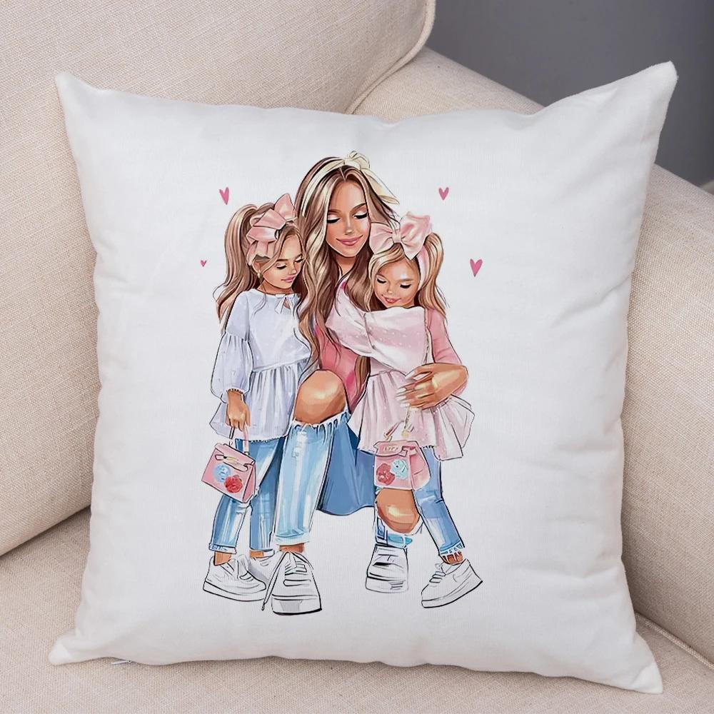 Beautiful Super Mother and Baby Pillow Case  Decor Cartoon Women Cushion Cover for Sofa Home Short Plush Pillowcase 45x45cm