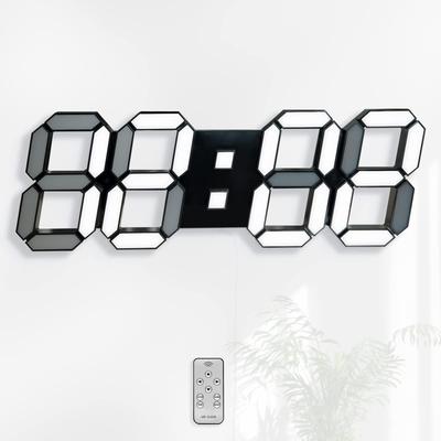 KOSUMOSU Digital Clock LED Clock Wall Clock 3D 15 Inch Alarm Clock with Remote Control Lamp Temperature Display Black Is a Little Suitable for People