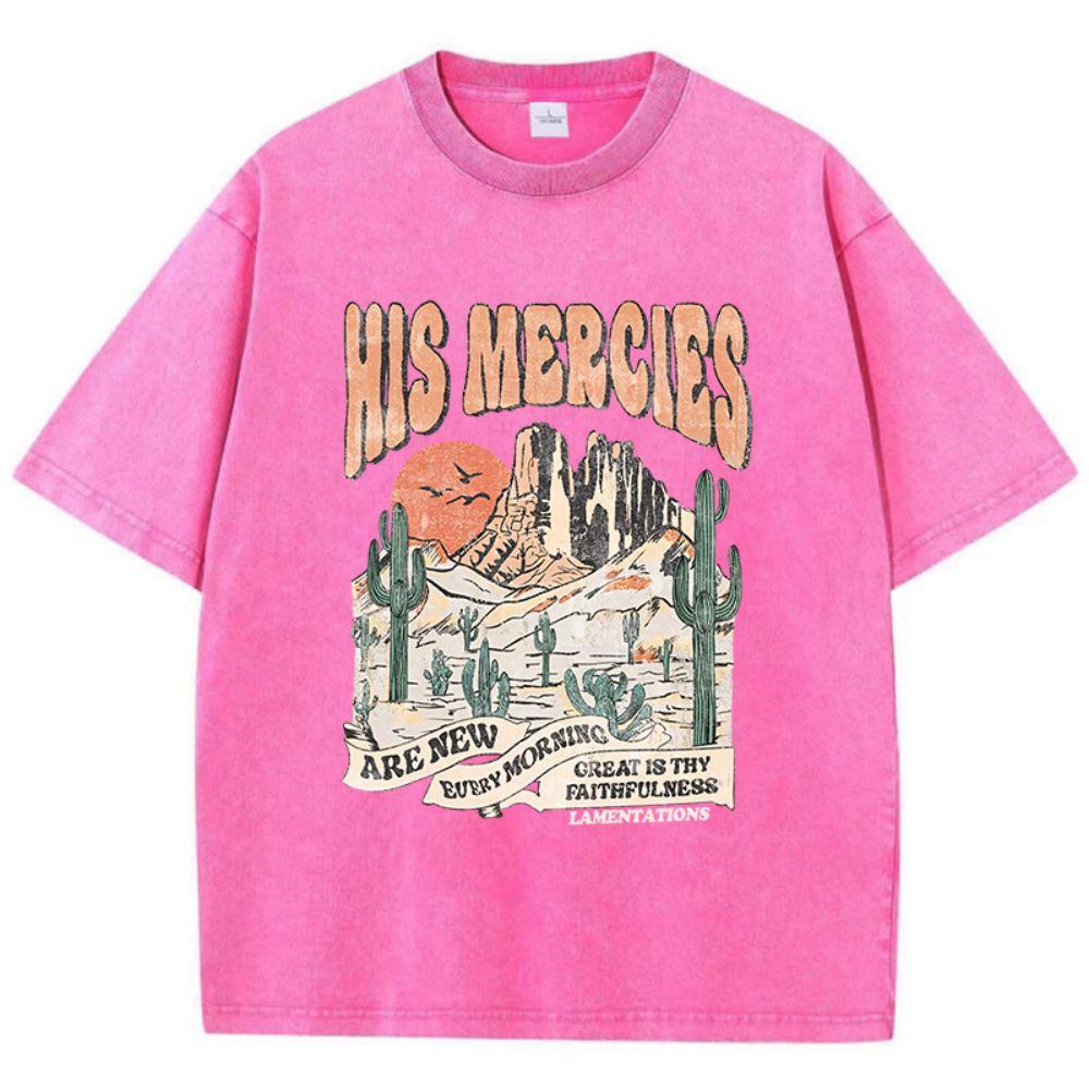 Damen Baumwolle Gewaschene T-Shirts Seine Barmherzigkeiten sind jeden Morgen neu Druck Kurzarm Locker O-Ausschnitt Vintage Oberteile Kleidung