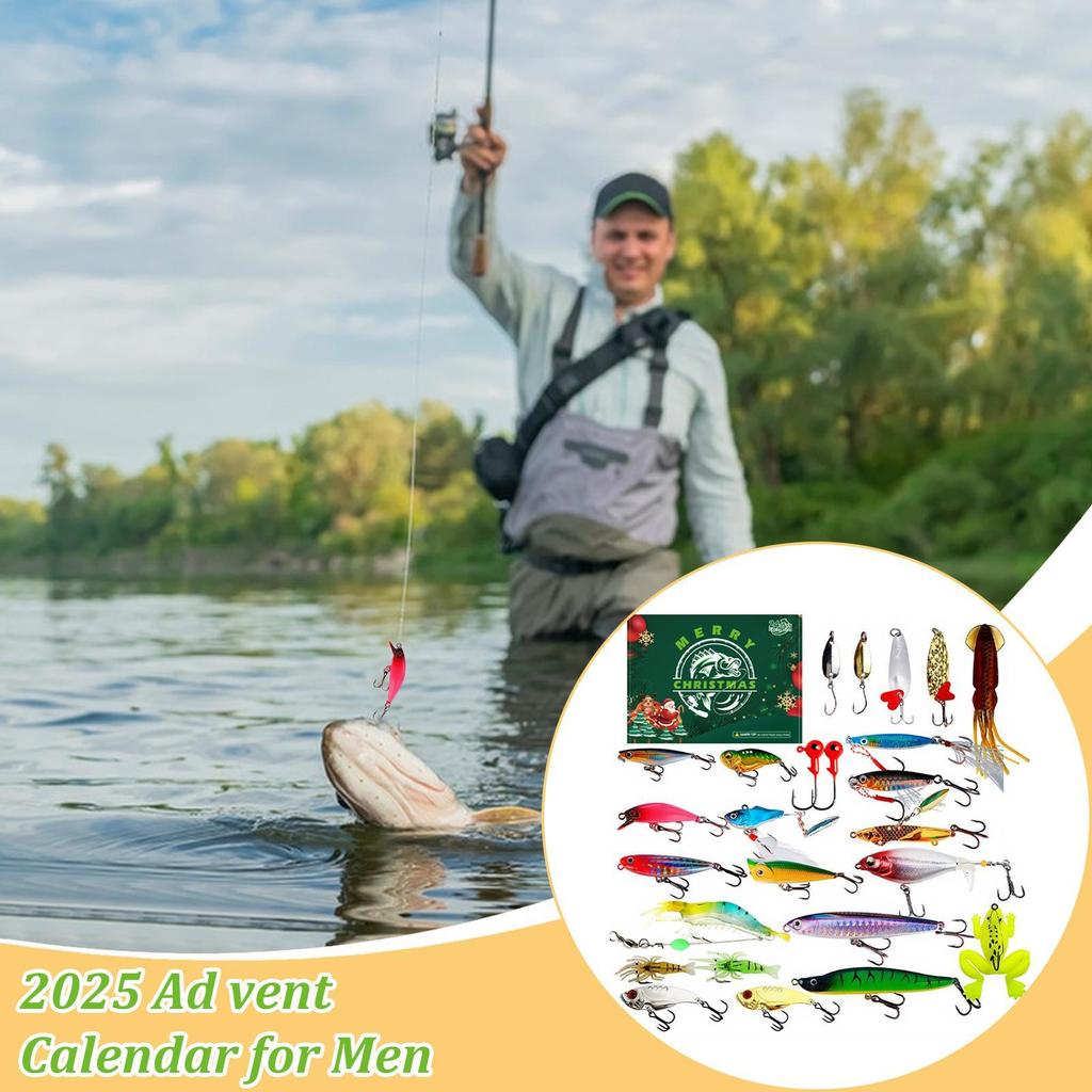 Fishing Countdown 24 Days Christmas Calendar Advent Realistic Lures Set For Freshwater Saltwater Fisherman Adult Men Teen Boys