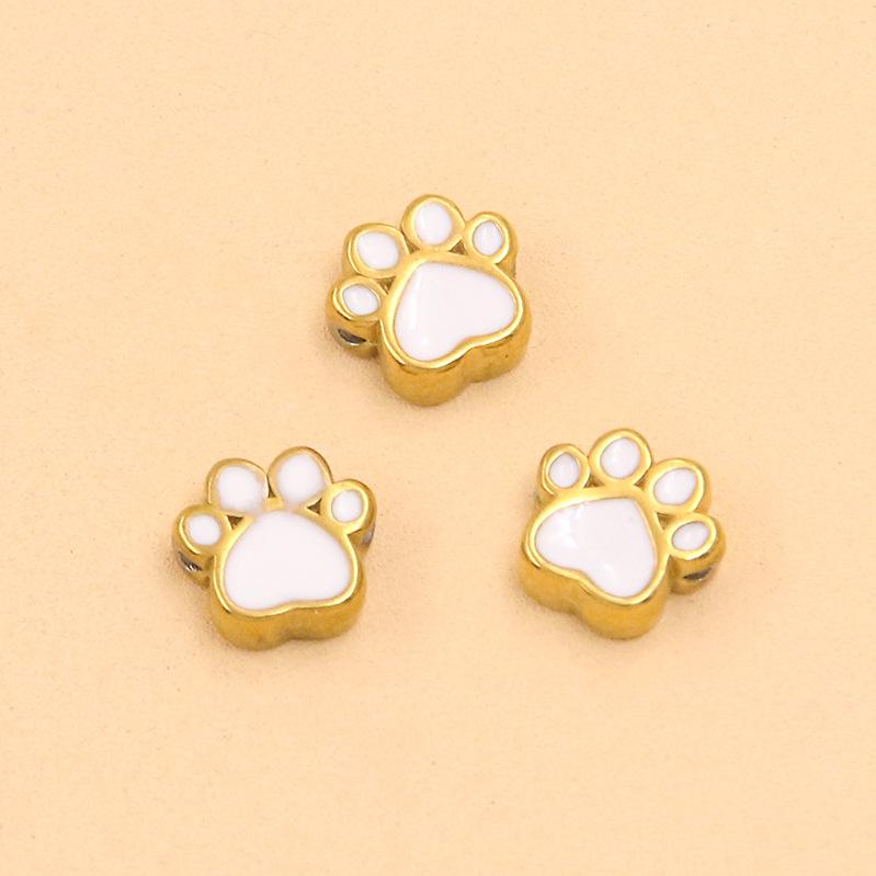 6 Colors Double-Sided Dog Paw Charms: 7x7mm Gold Enamel Stainless Steel Beads for DIY Jewelry