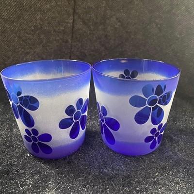 Edo Kiriko Cut Glass Nemophila Flower Pattern Set 2 Japan FS