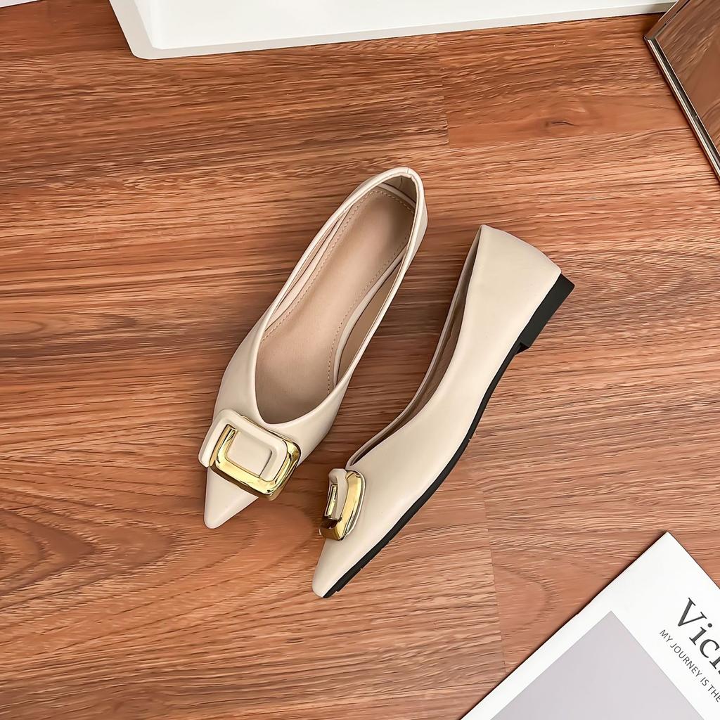 Single shoes 2025 spring women's outer wear professional style flat shoes women's soft soles are not tired feet casual shoes thick heel pointed wome