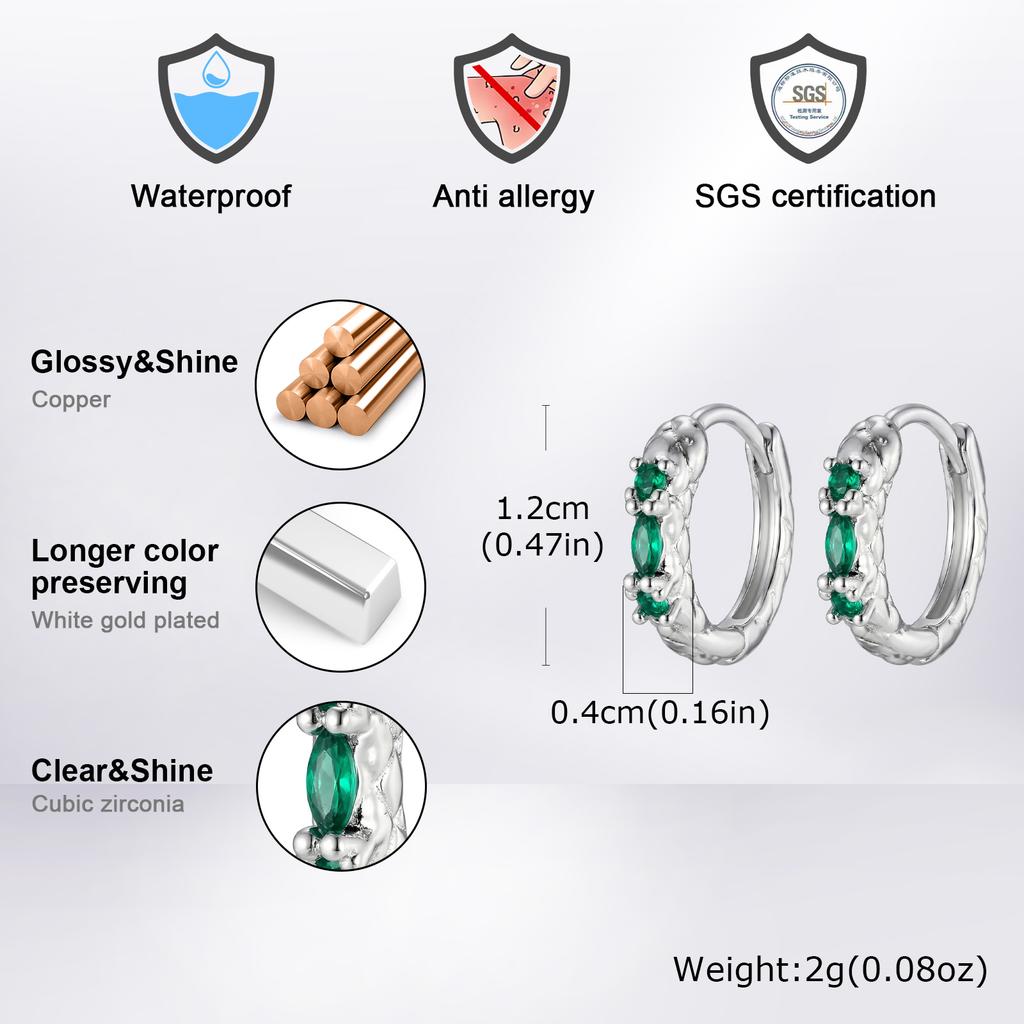 High Quality Fashion Green Cubic Zirconia Snake Shape Hoop Earrings for Men Punk Gothic Jewelry Party Daily Wear