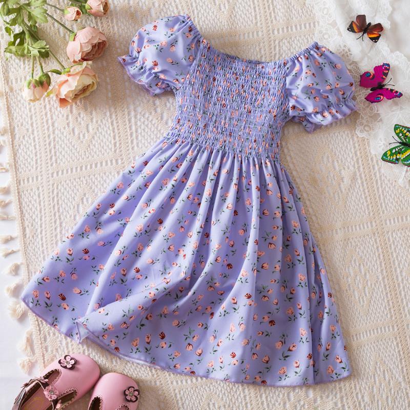 Girl Summer Princess Dress With Floral Print Cotton Blend For Toddler