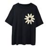 T-shirt Femme Col Rond Manches Courtes Coupe Ample T-shirt Motif Fleur Brodé Style Décontracté Hauts d'Été
