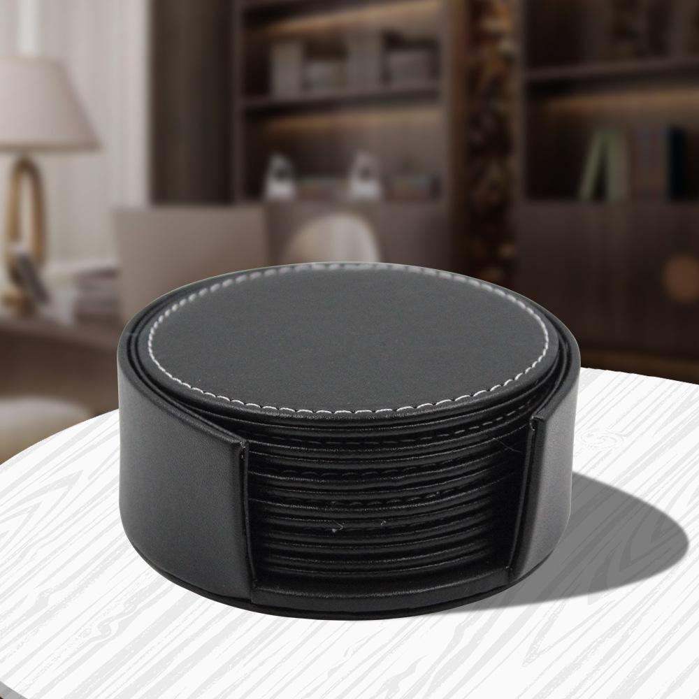 6pcs/set Leather Heat Insulation Coasters Tea Round Leather Tea Coffee Cup Pad Desk Decor