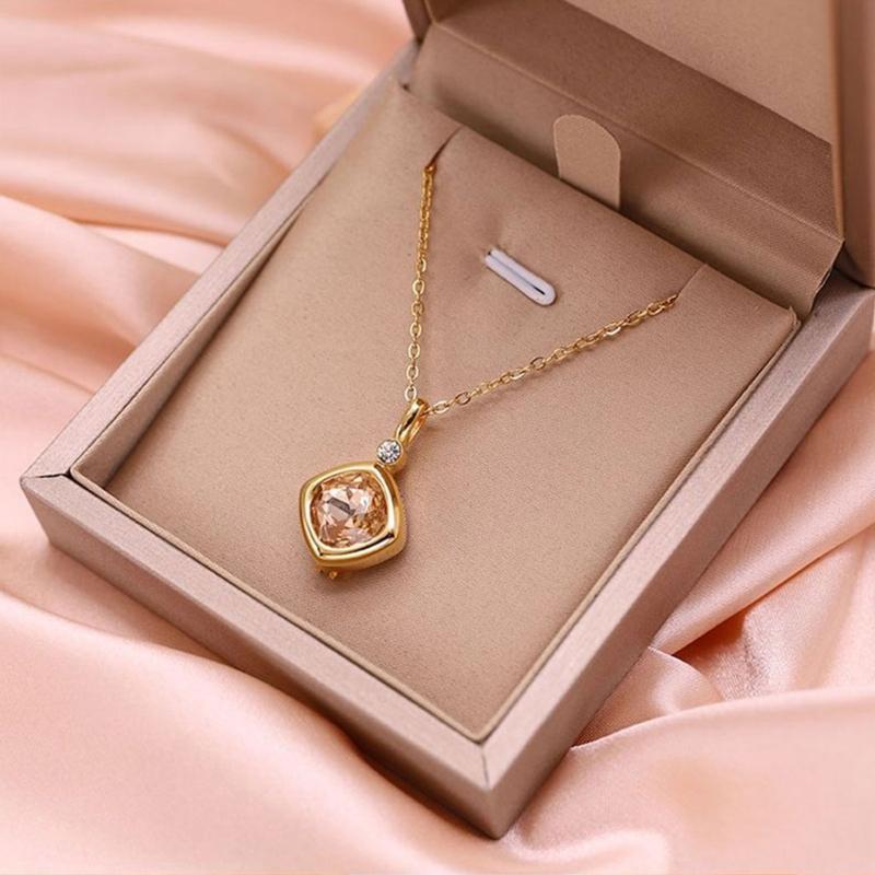 Replaceable Zircon Necklace Birthstone Pendant Neckchain Adjustable Choker Handmade Collarbone Chain Jewelry for Women